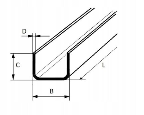 Ceownik stalowy z/g 20x20x2 długość 1000mm (100cm)