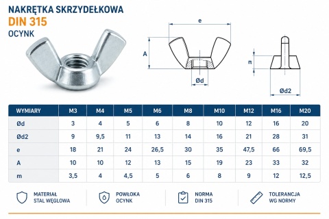 Nakrętka skrzydełkowa M6 ocynk DIN315 100 szt.