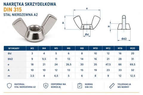 Nakrętka skrzydełkowa M10 nierdzewna A2 DIN315 10 szt.