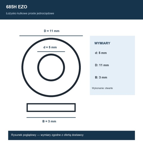 Łożysko kulkowe nierdzewne 685H EZO 5x11x3 mm