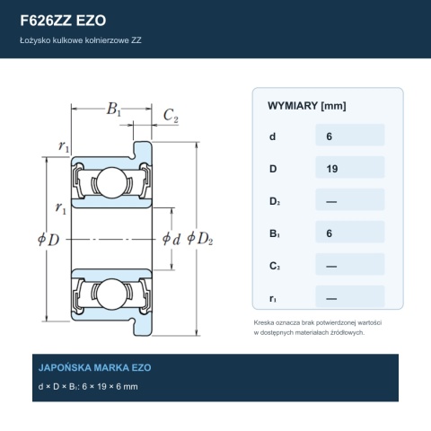Łożysko kulkowe z kołnierzem F626ZZ EZO 6x19x6 mm