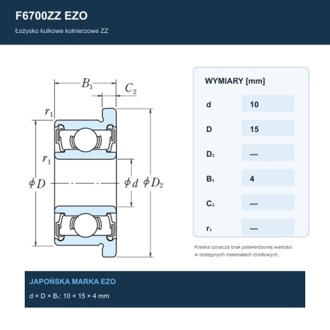 Łożysko kulkowe z kołnierzem F6700ZZ EZO 10x15x4 mm