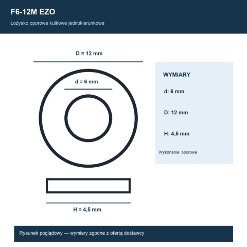 Łożysko oporowe kulkowe F6-12M EZO 6x12x4,5 mm