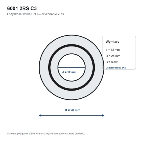 Łożysko kulkowe 6001 2RS C3 EZO 12x28x8 mm