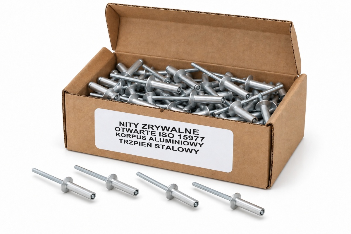 Otwarte opakowanie nitów zrywalnych otwartych ISO 15977 z aluminiowym korpusem i stalowym trzpieniem