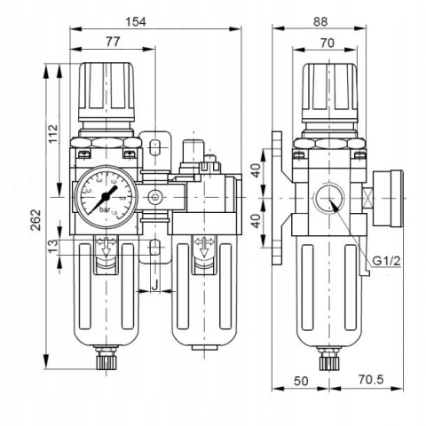 Blok przygotowania powietrza 1/2" 0,5-8,5 bar Blok przygotowania powietrza 1/2" 0,5-8,5 bar