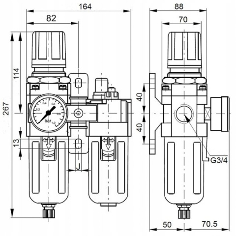 Blok przygotowania powietrza 3/4" 0,5-8,5 bar Blok przygotowania powietrza 3/4" 0,5-8,5 bar