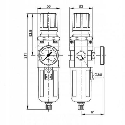 Filtroreduktor G3/8", 0,5-8,5 bar Filtroreduktor G3/8", 0,5-8,5 bar
