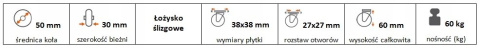 Zestaw kołowy meblowy skrętny 50mm Zestaw kołowy meblowy skrętny 50mm