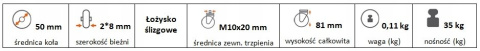 Zestaw kołowy skrętny 50mm M10x20 z trzpieniem Zestaw kołowy skrętny 50mm M10x20 z trzpieniem