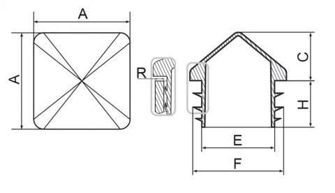 Zaślepka profila koperta 50x50 mm szara 5szt.