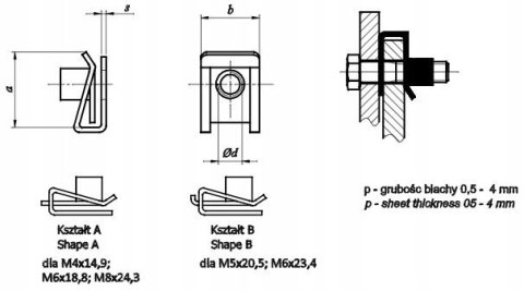 Nakrętki nasuwane U AN 326 M6×23,4 Nakrętki nasuwane U AN 326 M6×23,4