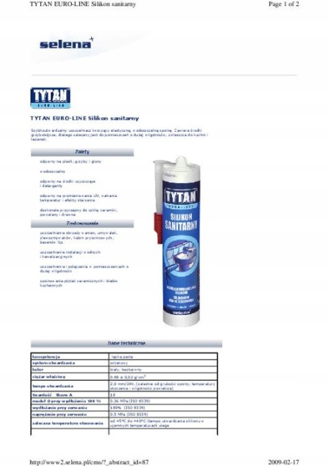 SILIKON SANITARNY EURO-LINE 280ML BIAŁY SILIKON SANITARNY EURO-LINE 280ML BIAŁY