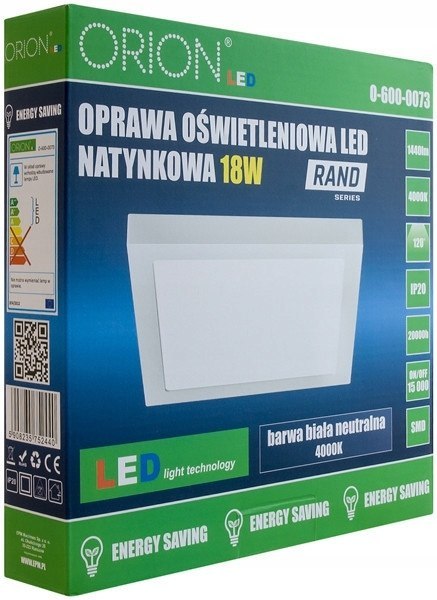 PANEL LED NATYNKOWY Z ZASILACZEM RAND 225*225 18W PANEL LED NATYNKOWY Z ZASILACZEM RAND 225*225 18W