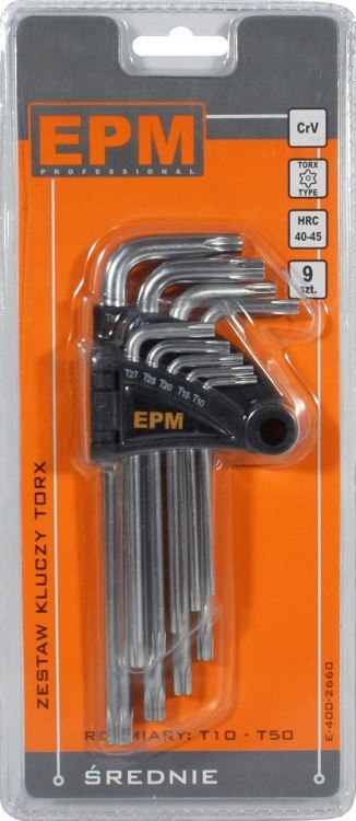 KOMPLET KLUCZY TORX TYP L T10-T50 9SZT. ŚREDNIE KOMPLET KLUCZY TORX TYP L T10-T50 9SZT. ŚREDNIE
