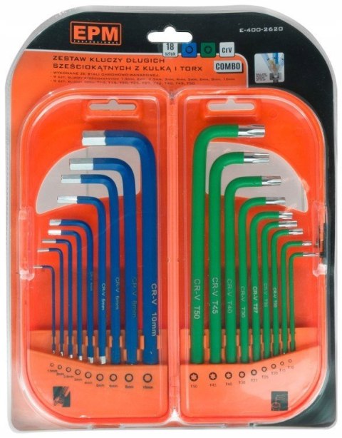 KOMPLET KLUCZY TRZPIENIOWYCH HEX I TORX DŁUGIE 18 KOMPLET KLUCZY TRZPIENIOWYCH HEX I TORX DŁUGIE 18