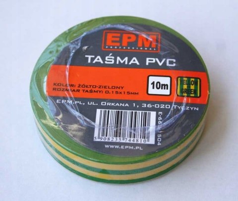 TAŚMA IZOLACYJNA 15MM*10M ŻÓŁTO-ZIELONA TAŚMA IZOLACYJNA 15MM*10M ŻÓŁTO-ZIELONA