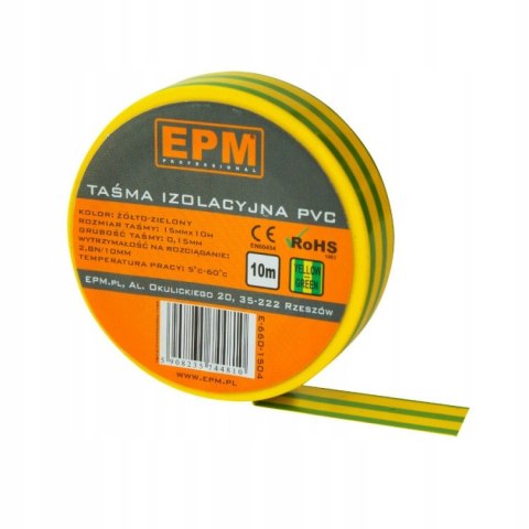 TAŚMA IZOLACYJNA 15MM*10M ŻÓŁTO-ZIELONA TAŚMA IZOLACYJNA 15MM*10M ŻÓŁTO-ZIELONA