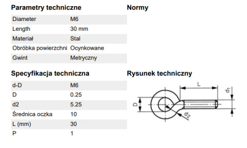 Hak oczkowy zamkniety M6x30x10 Hak oczkowy zamkniety M6x30x10