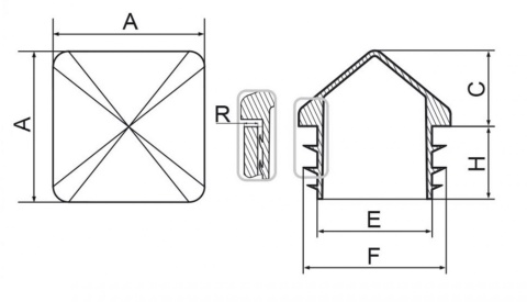 Zaślepka profila koperta 80x80 mm czarna kwadrat 5szt.