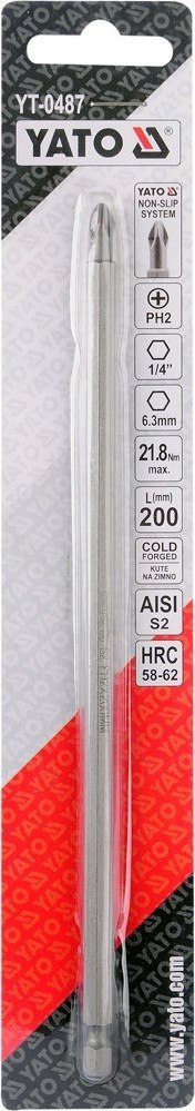 GROT, BIT, KOŃCÓWKA DO WKRĘTARKI PH2 200MM GROT, BIT, KOŃCÓWKA DO WKRĘTARKI PH2 200MM