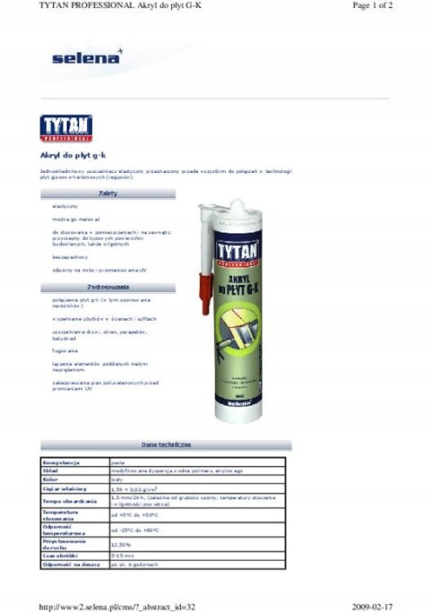 AKRYL TYTAN DO PŁYT GIPSOWO-KARTONOWYCH 280ML BI AKRYL TYTAN DO PŁYT GIPSOWO-KARTONOWYCH 280ML BI