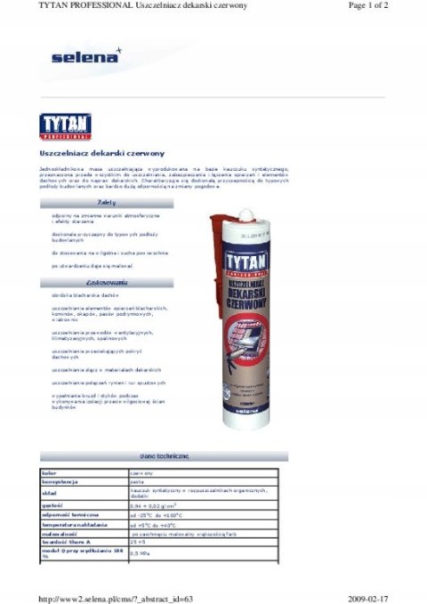 USZCZELNIACZ DEKARSKI TYTAN 310ML CZERWONY USZCZELNIACZ DEKARSKI TYTAN 310ML CZERWONY