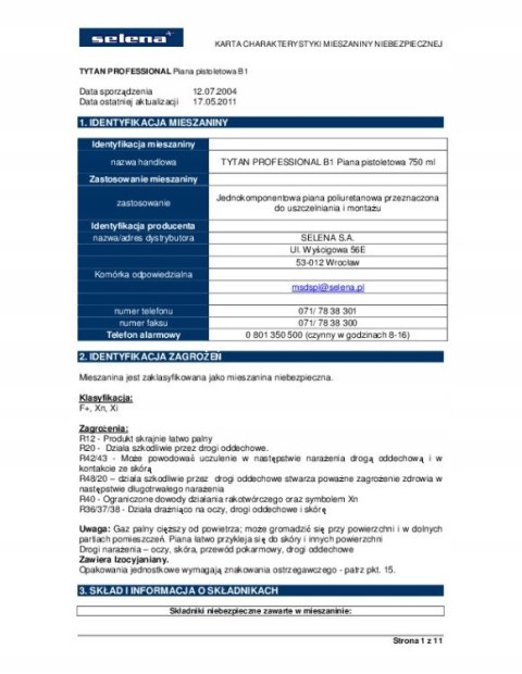 PIANKA PISTOLETOWA TYTAN B1 750ML OGNIOODPORNA PIANKA PISTOLETOWA TYTAN B1 750ML OGNIOODPORNA