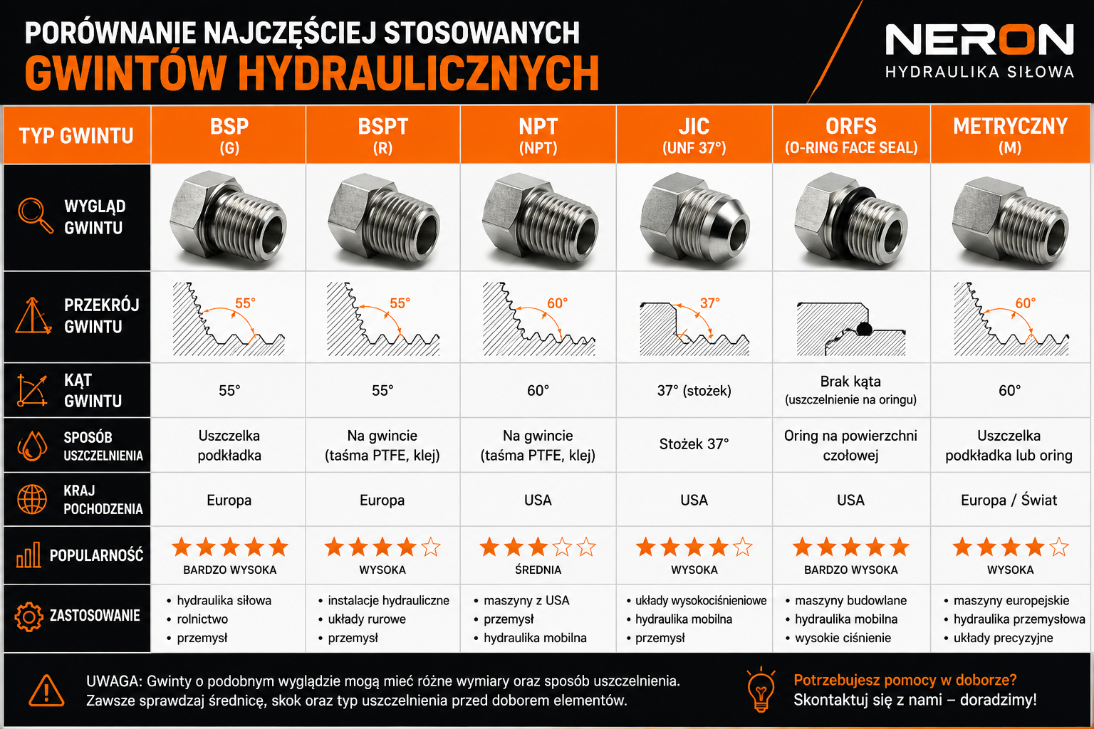 gwinty hydrauliczne porównanie